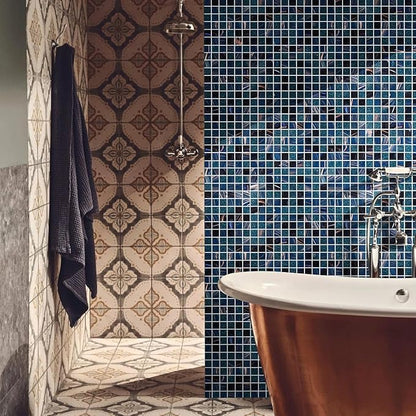 11.5 sq.ft Blue Glass Mosaic Tile for Bathroom, Pool, Kitchen Backsplash | Waterproof Wall & Floor Tile. Heat & frost resistant outdoors. Mesh-mounted easy install. Easy clean. 10pcs. Indigo Blue.