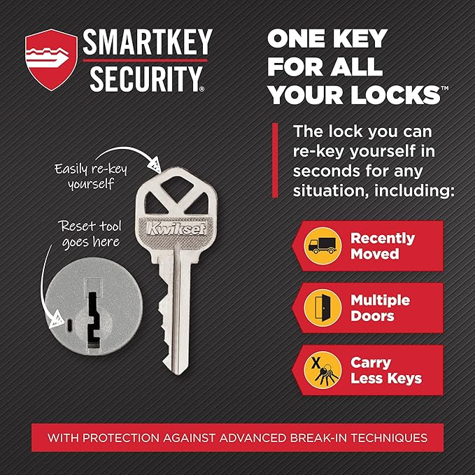 Kwikset Halifax Keyed Storeroom Entry Door Handle with Lock and Key, Secure Keyed Reversible Lever Exterior, for Front Entrance and Bedrooms, Polished Chrome, Pick Resistant Smartkey Rekey Security