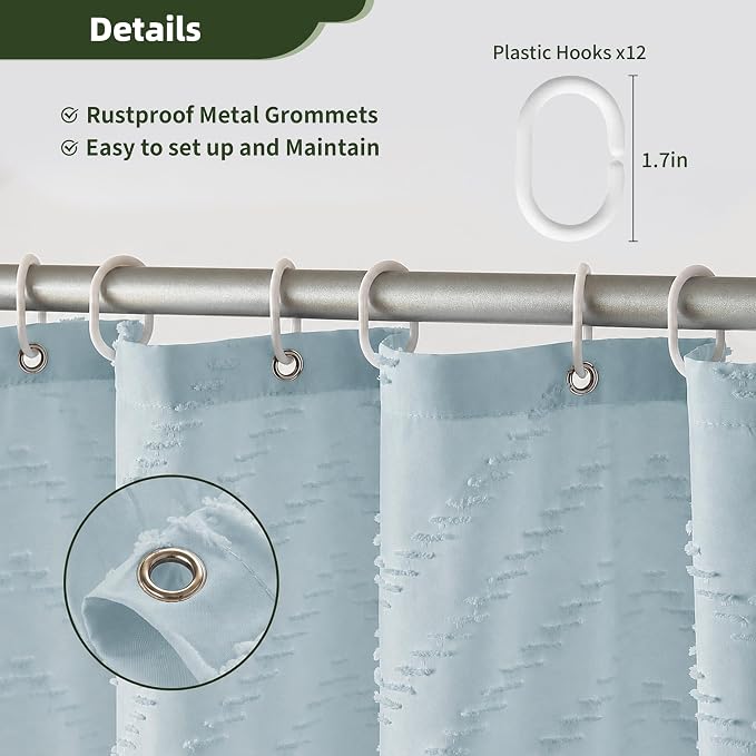 Siiluminisoy Boho Fog Blue Shower Curtain Woven Fabric Cute Shower Curtain, 72 x 72 Tufted Chevron Textured Striped Modern Farmhouse Minimalist for Bathroom