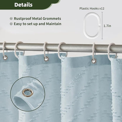 Siiluminisoy Boho Fog Blue Shower Curtain Woven Fabric Cute Shower Curtain, 72 x 72 Tufted Chevron Textured Striped Modern Farmhouse Minimalist for Bathroom