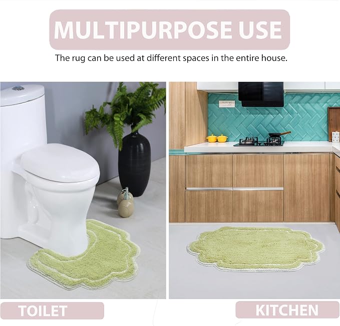 Home Weavers Allure Collection 100% Cotton Tufted Bathroom Rug, Soft and Absorbent Bath Rugs, Non-Slip Bath Carpet, Machine Wash Dry Bath Mats for Bathroom Floor, 21"x54" Runner, Green