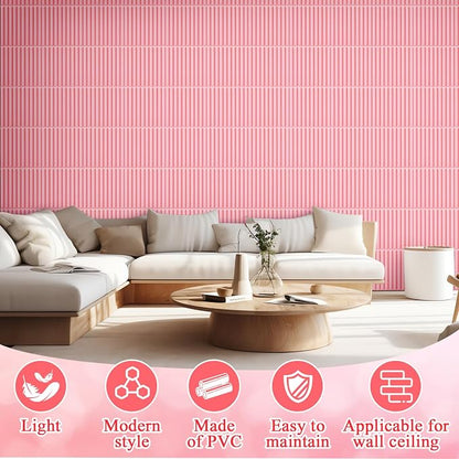 Nuanchu 32 Pcs 3D Wall Panels, 12"x12" PVC Fluted Tiles, Pink | Waterproof Accent Panels, Paintable Wall Tiles, for TV Background, Bedroom, Bathroom, Gaming Room, Cuttable Home DIY Decor