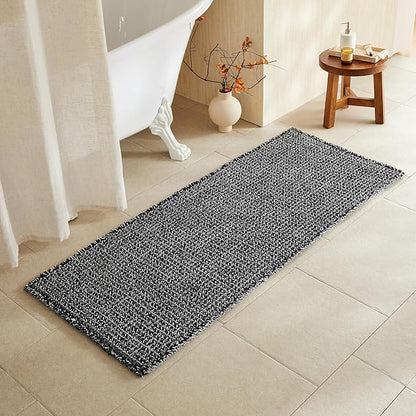TYUU Waffle Runner Rug Bathroom, Long Boho Bath Mat, 60x24 Black & White | Super Absorbent Quick Dry Bath Rug, Non-Slip Backing, Soft Waffle Washable Farmhouse Bathroom Mats, Tub, Shower & Home Decor