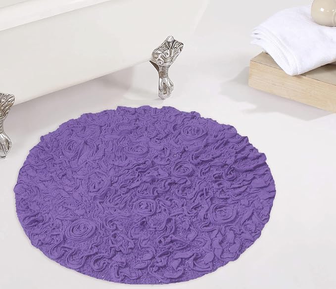 Home Weavers Bell Flower Collection 100% Cotton Tufted Bath Rugs, Extra Soft and Absorbent Bath Rugs, Non-Slip Bath Mats, Machine Washable, Bath Mats for Bathroom Floor and Tub, 30" Round, Purple