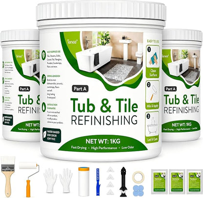 105 oz White Tub and Tile Paint, Semi-Gloss Refinishing Kit | Covers up to 180 Sq Ft with a Low Odor Formula. Ideal for Refinishing Tubs, Sinks, Tiles and Fiberglass.