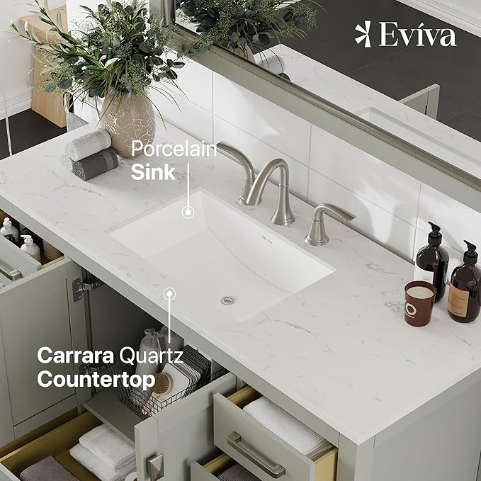 Eviva Aberdeen 54 in. Gray Single Sink Bath Vanity with Carrara Quartz Top and Undermount Porcelain Sink