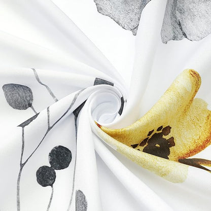 Yellow Beige Watercolor Floral Fabric Shower Curtain, 48x72 | Waterproof Fabric, Modern Minimalist Floral Print, Machine Washable, Rustproof Grommets, for Bathroom Home, Stall