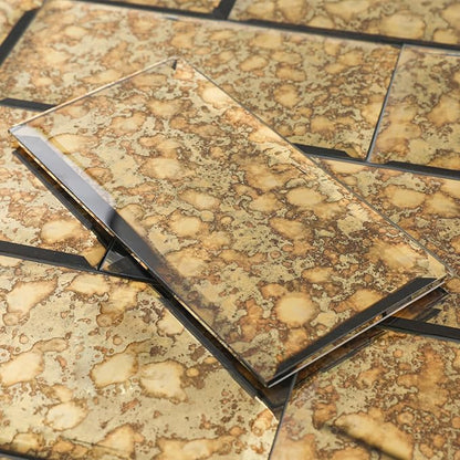 Peel and Stick Beveled Gold Antique Mirror Tile Subway Mirror Glass Backsplash 3x6 Inch for Kitchen Bathroom Wall (40 Pcs, 5 SQ.FT.)