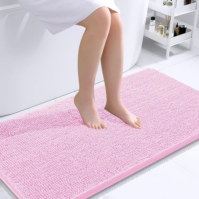 OLANLY Bathroom Runner Rugs 44x24, Extra Soft Absorbent Chenille Bath Rugs | Pink, Quick-Drying Rubber Backing, Machine Washable Long Bath Mat for Bathroom Floor, Tub and Shower, Home Decor Accessories