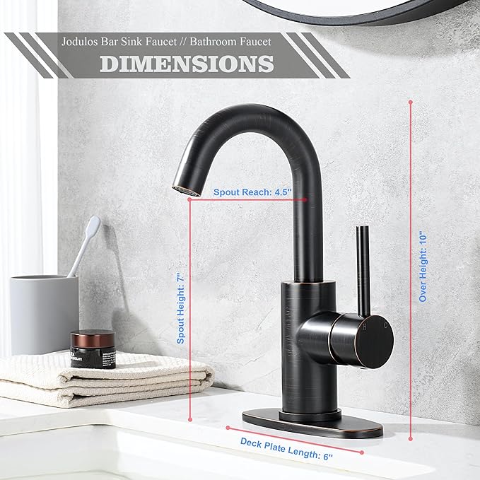 Wet Bar Sink Faucet, Lead-Free Single Handle Prep Sink Faucet, Stainless Steel Single Hole Bathroom Vanity Faucet, Oil Rubbed Bronze JU1100-ORB