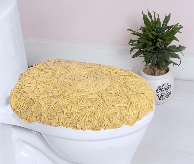 Home Weavers Bell Flower Toilet Lid Cover – 18"x18", 100% Cotton Tufted, Soft & Absorbent, Non-Slip, Machine Washable Bathroom Seat Cover, Yellow