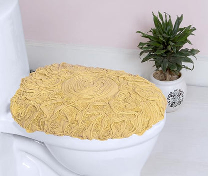 Home Weavers Bell Flower Toilet Lid Cover – 18"x18", 100% Cotton Tufted, Soft & Absorbent, Non-Slip, Machine Washable Bathroom Seat Cover, Yellow