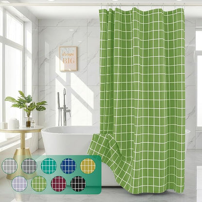 Fabric Shower Curtains for Bathroom-Cloth Modern Farmhouse Shower Curtain | 70"Wx72"L Sage Green Faux Linen Grid Minimalist Simple Neutral Guest Bathroom Decor-Textured Geometric Plaid Machine Washable