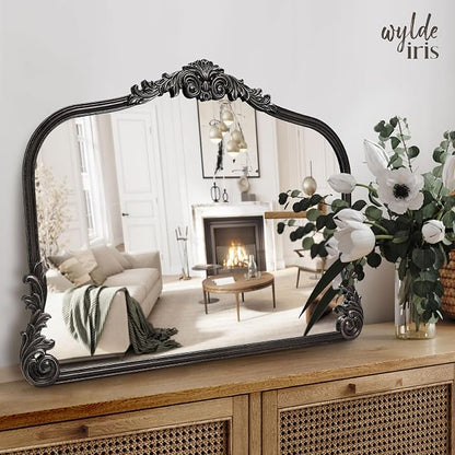 English Estate Carved Arch Wood Wall Mirror, Mirror for Entryway, Living Room, Bathroom, Antique Silver, 26x37