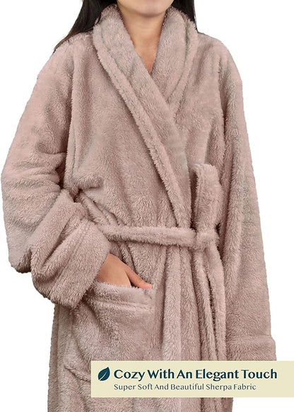 PAVILIA Premium Womens Plush Soft Robe Fluffy, Warm, Fleece Sherpa Shaggy Bathrobe