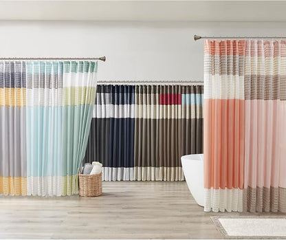 Madison Park Amherst Bathroom Shower Curtain Faux Silk Pieced Striped Modern Microfiber Bath Curtains, 72x72 Inches, Aqua (Pack of 4)