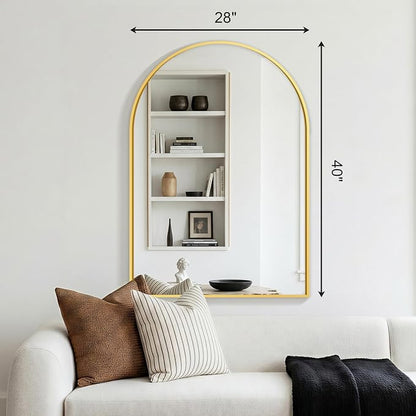 FGU Arched Bathroom Mirror for Over Sink 40"x28" Gold Vanity Mirror | Wall Mounted, HD Tempered Shatter-Proof Glass, Rust-proof Arched Metal Frame, Arch Mirror for Bedroom, Living Room, Entryway