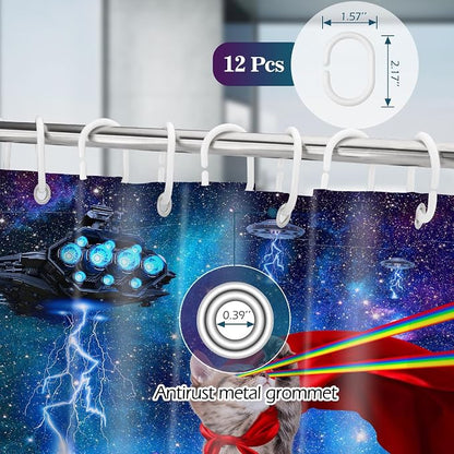 Aimego Stall Small Shower Curtain - Funny Cool Cute Cat on Fantasy Outer Space Galaxy Universe UFO Narrow Half Fabric Cloth Shower Curtain Set for Bathroom Decor Accessories Bath Curtain, 36"x72"