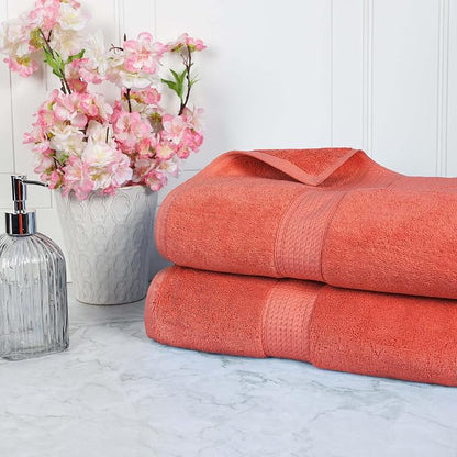 SUPERIOR Egyptian Cotton Pile Heavyweight Bath Sheet, 2 Piece Set, Coral | Highly Absorbent, Ultra Soft Luxury 800 GSM Towel Set for Bathroom, Shower, Hotel Essentials Oversize Plush Madeline Towels