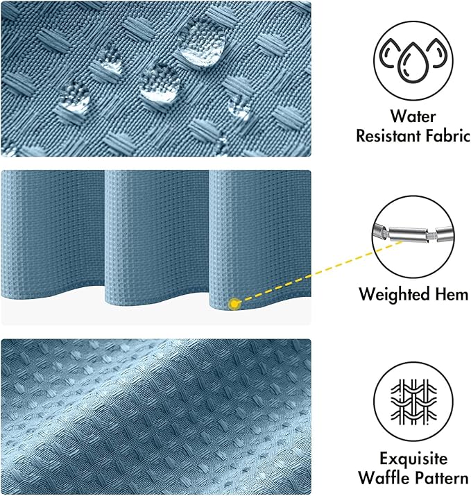 MIULEE Extra Long Waffle Weave Shower Bath Curtain 84 Inch Long with 12 Metal Hooks Modern Washable 260GSM Heavy Fabric Waterproof Thick Cloth Shower Curtains Set for Bathroom,Moonlight Blue