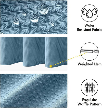 MIULEE Extra Long Waffle Weave Shower Bath Curtain 84 Inch Long with 12 Metal Hooks Modern Washable 260GSM Heavy Fabric Waterproof Thick Cloth Shower Curtains Set for Bathroom,Moonlight Blue