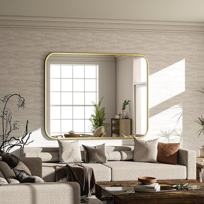 30x40 Inch Gold Bathroom Vanity Mirror for Over Sink | Rectangle Wall Mirror for Bathroom with Round Corner, Hangs Horizontally Vertically for Living Room, Bedroom as Home Decor