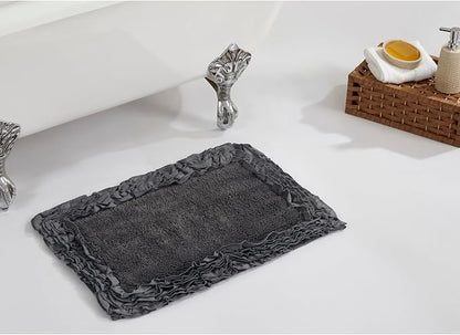 Better Trends 100% Cotton 17" x 24" Bathmat Ultra Soft Water Absorbent Spray Latex Backing Machine Washable Bath Rug for Bathroom Floor Mat Home Decor, Gray Shaggy Border Collection