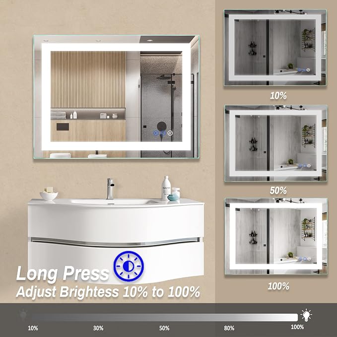 36"x 28" LED Bathroom Mirror with Light | Anti-Fog+Dimmable+Color Temperature Adjustable+Memory Function Led Wall Mirror for Bathroom, Vanity (Vertical/Horizontal)