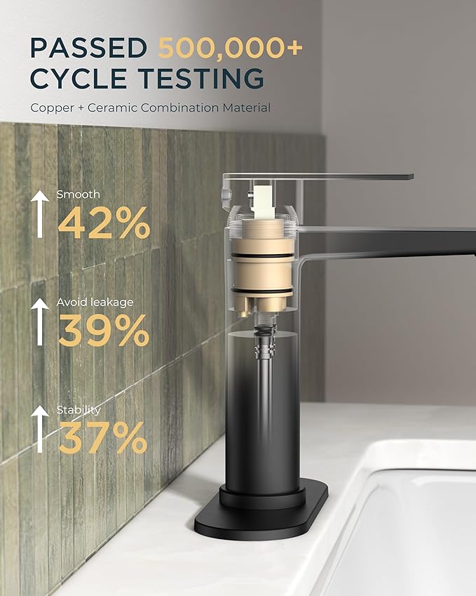 FORIOUS Black Bathroom Faucet 1 Hole, Single Lever Bathroom Sink Faucet Single Hole with Pop-up Drain and Supply Line, Rv Vanity Tap 1 or 3 Hole with Deck Plate for Lavatory Sink Remodel