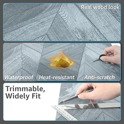 Art3d 10-Pack Herringbone Peel and Stick Vinyl Floor Tiles, 12" x 12" Self Adhesive Waterproof Wood Flooring Plank for Living Room, Kitchen, Bathroom, Bedroom, Cover 10 Sq. Ft, Grey