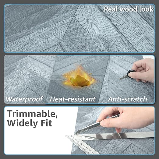 Art3d 60-Pack Herringbone Peel and Stick Floor Planks, 12 x 12 in, Grey | Premium Vinyl, Self-Adhesive, Waterproof, Wood Grain, Fade-Resistant, Scratch-Proof, Ideal for Kitchen, Dining Room, Bedrooms