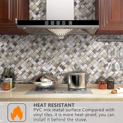 STICKGOO Arabesque Peel and Stick Backsplash Tile, Stick on Backsplash for Kitchen and Bathroom, Gold Wood Grain Marble Look PVC Mixed Metal Aluminum Mosaic Tiles(10 Sheets)