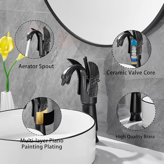 Oil Rubbed Bronze Swan Shape Single Handle One Hole Bathroom Vessel Sink Faucet Deck Mount Lavatory Sink Faucet