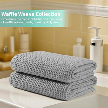 MICROFI New Microfiber Waffle Bath Towels, 2 Pieces, Oversized, Soft, Absorbent, Fast Drying, Lint Free 430 GSM (Silver)
