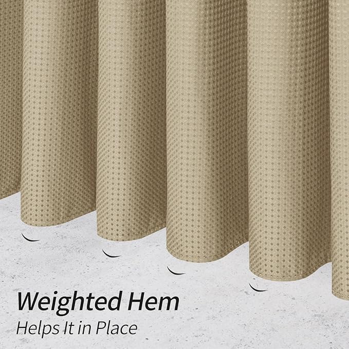 MitoVilla Waffle Small Stall Shower Curtain 36 x 72, Tan Half Size Shower Curtain, Fabric Narrow Shower Curtains for Bathroom Decor, 36 inch Waffle Weave Shower Curtain Set with Hooks, Taupe