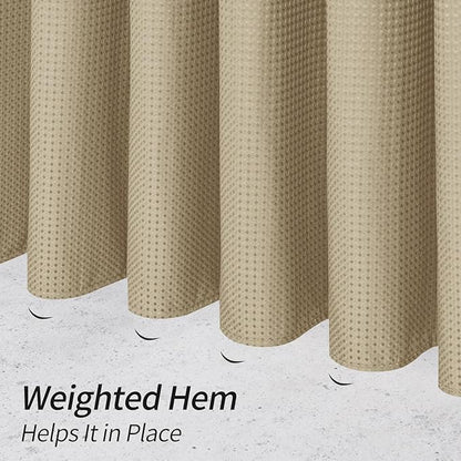 MitoVilla Waffle Small Stall Shower Curtain 36 x 72, Tan Half Size Shower Curtain, Fabric Narrow Shower Curtains for Bathroom Decor, 36 inch Waffle Weave Shower Curtain Set with Hooks, Taupe