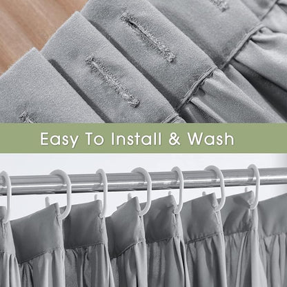 Homechoice Decor Handcrafted Bow Tie Victorian Shower Curtain 72" W x 84" H | Vintage Ruffle Bath Curtain for Master Bathroom, Ruched Microfiber Bathroom Curtain with 12 Buttonholes, Gray (LQ-10)