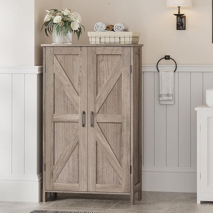 Homleke 43.3" H Farmhouse Bathroom Storage Cabinet with Adjustable Shelves | Freestanding Storage Cabinet with Barn Doors for Bathroom, Kitchen, Living Room, Dining Room & Entryway, Greige