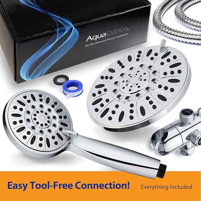 AquaDance 7" Premium High Pressure 3-Way Rainfall Combo for The Best of Both Worlds - Enjoy Luxurious Rain Showerhead and 6-Setting Hand Held Shower Separately or Together - Chrome Finish - 3328 | Enjoy Dual 6-Setting Luxury Shower Heads Separately or ...