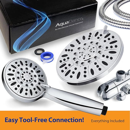 AquaDance 7" Premium High Pressure 3-Way Rainfall Combo for The Best of Both Worlds - Enjoy Luxurious Rain Showerhead and 6-Setting Hand Held Shower Separately or Together - Chrome Finish - 3328 | Enjoy Dual 6-Setting Luxury Shower Heads Separately or ...