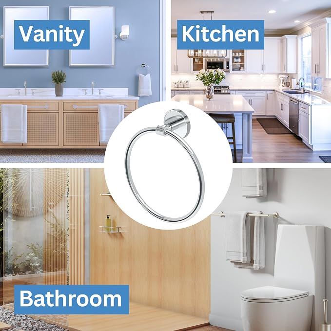 Gatco 5552 Sky Towel Ring | Modern Hand Towel Holder for Bathroom | Stylish Decorative Hardware, Heavy Duty Metal, EZ Ancor Mounting | Chrome
