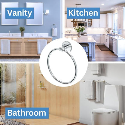Gatco 5552 Sky Towel Ring | Modern Hand Towel Holder for Bathroom | Stylish Decorative Hardware, Heavy Duty Metal, EZ Ancor Mounting | Chrome