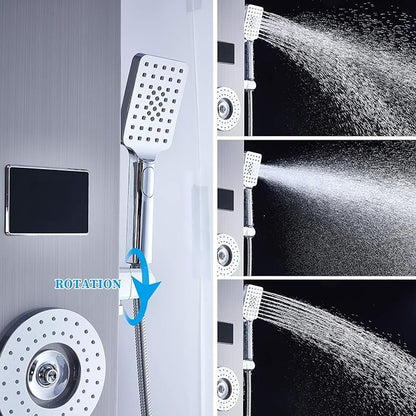 ELLO&ALLO LED Rainfall Waterfall Shower Head Rain Massage System with Body Jets Stainless Steel Bathroom Shower Panel Tower System, Brushed Nickel