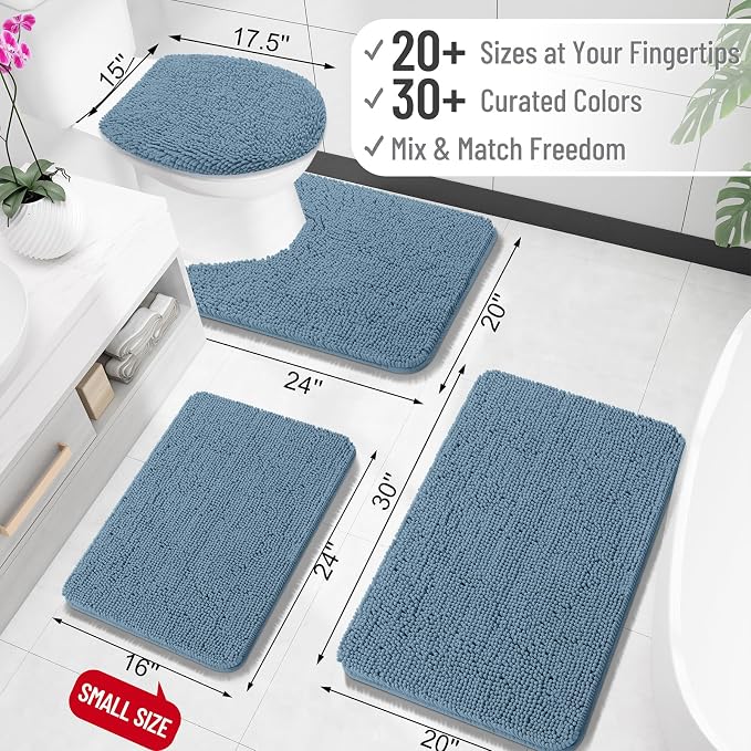 OLANLY Small Bathroom Rugs 30x18, Extra Soft Absorbent Chenille Bath Rugs | Airy Blue, Quick-Drying Rubber Backing, Machine Washable Bath Mat for Bathroom Floor, Tub and Shower, Home Decor Accessories