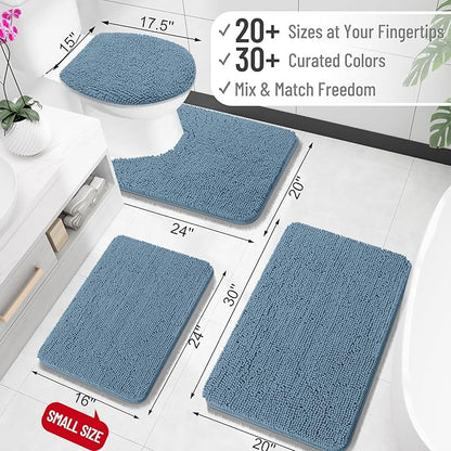 OLANLY Toilet Rugs U-Shaped 24x20, Soft Absorbent Chenille Contour Rugs | Airy Blue, Quick-Drying Rubber Backing, Machine Washable Non-Slip Shaggy Bathroom Mat for Toilet, Home Decor Accessories