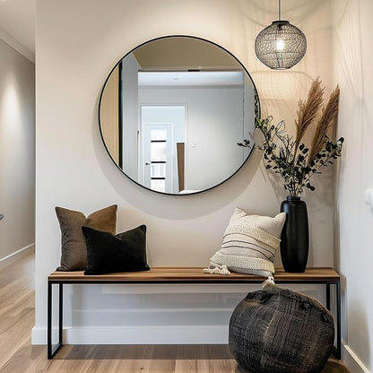 Black Round Mirror, Round Mirror 24 inch, Matte Black Metal Frame | High Definition, Rust-resistant, Waterproof, Circle Mirror for Bathroom, Bedroom, Entryway, Living Room, Wall Décor