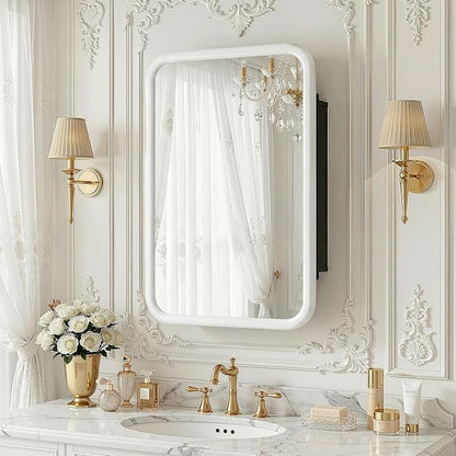Casaphoria 30" H x 20" W Bathroom Medicine Cabinet with Mirror, Metal Frame Wall Medicine Cabinets Mirrors, Wall Mirror Cabinet, White