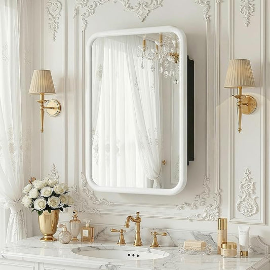 Casaphoria 30" H x 20" W Bathroom Medicine Cabinet with Mirror, Metal Frame Wall Medicine Cabinets Mirrors, Wall Mirror Cabinet, White