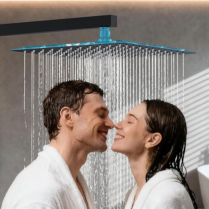Shower System Modern Rain Brass Faucet Set With Valve and Diverter Shower Mixer With Handheld High Pressure Square Rainfall Shower Valve (12'' Wall Mount, Matte Black)