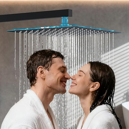 Shower System Modern Rain Brass Faucet Set With Valve and Diverter Shower Mixer With Handheld High Pressure Square Rainfall Shower Valve (12'' Wall Mount, Matte Black)